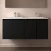 Ensemble NOJA 121cm meuble 4 portes Noir satin&eacute; + vasque (miroir en option) - SALGAR R&eacute;f. 105052