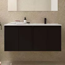 Ensemble NOJA 121cm meuble 4 portes Noir satin&eacute; + vasque &agrave; droite plan &agrave; gauche (miroir en option) - SALGAR R&eacute;f. 118773