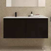 Ensemble NOJA 121cm meuble 4 portes Noir satin&eacute; + vasque &agrave; gauche plan &agrave; droite (miroir en option) - SALGAR R&eacute;f. 118763