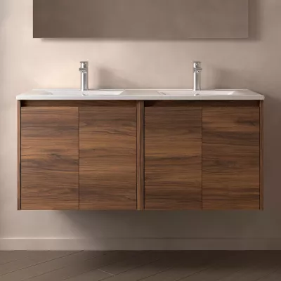 Ensemble NOJA 121cm meuble 4 portes Noyer maya + vasque (miroir en option)  - SALGAR R�f. 105058