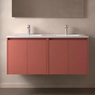 Ensemble NOJA 121cm meuble 4 portes Rouge satin� + vasque (miroir en option) - SALGAR R�f. 105055