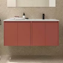 Ensemble NOJA 121cm meuble 4 portes Rouge satin&eacute; + vasque &agrave; droite plan &agrave; gauche (miroir en option) - SALGAR R&eacute;f. 118776