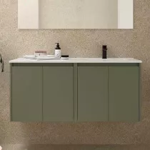 Ensemble NOJA 121cm meuble 4 portes Vert satin&eacute; + vasque &agrave; droite plan &agrave; gauche (miroir en option) - SALGAR R&eacute;f. 118775