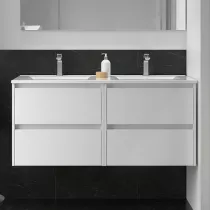 Ensemble NOJA 121cm meuble 4 tiroirs Blanc brillant + vasque double (miroir en option)  - SALGAR R&eacute;f. 106097
