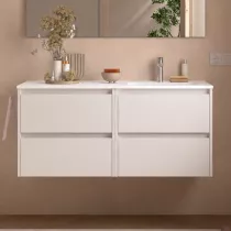 Ensemble NOJA 121cm meuble 4 tiroirs Blanc satin&eacute; + vasque &agrave; droite plan &agrave; gauche (miroir en option)  - SALGAR R&eacute;f. 118809