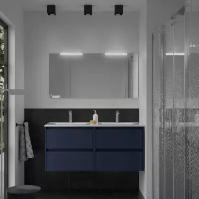Ensemble NOJA 121cm meuble 4 tiroirs Bleu satin� + vasque (miroir en option) - Salgar R�f. 106172