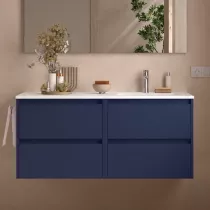 Ensemble NOJA 121cm meuble 4 tiroirs Bleu satin&eacute; + vasque &agrave; droite plan &agrave; gauche (miroir en option) - SALGAR R&eacute;f. 118811