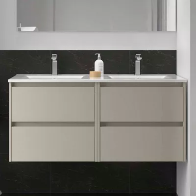 Ensemble NOJA 121cm meuble 4 tiroirs Gris satin� + vasque double (miroir en option)  - SALGAR R�f. 118470
