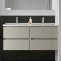 Ensemble NOJA 121cm meuble 4 tiroirs Gris satin&eacute; + vasque double (miroir en option)  - SALGAR R&eacute;f. 118470