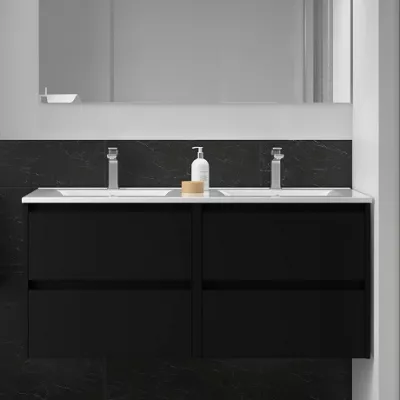 Ensemble NOJA 121cm meuble 4 tiroirs Noir satin� + vasque double (miroir en option) - SALGAR R�f. 106099