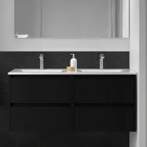Ensemble NOJA 121cm meuble 4 tiroirs Noir satin&eacute; + vasque double (miroir en option) - SALGAR R&eacute;f. 106099