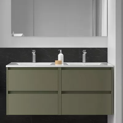 Ensemble NOJA 121cm meuble 4 tiroirs Vert satin� + vasque double (miroir en option) - SALGAR R�f. 106101