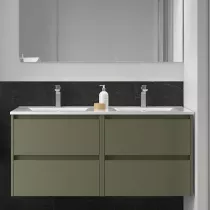 Ensemble NOJA 121cm meuble 4 tiroirs Vert satin&eacute; + vasque double (miroir en option) - SALGAR R&eacute;f. 106101