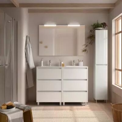 Ensemble NOJA 121cm meuble 6 tiroirs Blanc brillant + vasque (miroir en option) - Salgar R�f. 106286