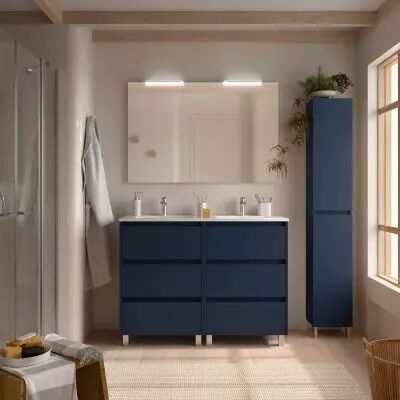 Ensemble NOJA 121cm meuble 6 tiroirs Bleu satin� + vasque (miroir en option) - Salgar R�f. 106289