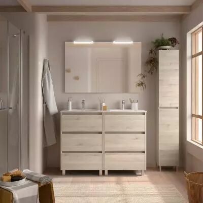 Ensemble NOJA 121cm meuble 6 tiroirs Ch�ne naturel + vasque (miroir en option) - Salgar R�f. 106292