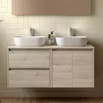 Ensemble NOJA 140cm meuble 2 tiroirs 2 portes Ch&ecirc;ne naturel + plan (vasque & miroir en option)- SALGAR R&eacute;f. 113480