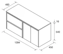 Ensemble NOJA 140cm meuble 2 tiroirs 2 portes Noir satin&eacute; + plan (vasque & miroir en option) - SALGAR R&eacute;f. 113476