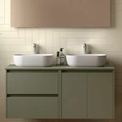 Ensemble NOJA 140cm meuble 2 tiroirs 2 portes Vert satin� + plan (vasque & miroir en option) - SALGAR R�f. 113478