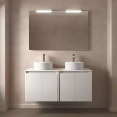 Ensemble NOJA 140cm meuble 4 portes Blanc brillant + plan (vasques & miroir en option) - Salgar R�f. 105570
