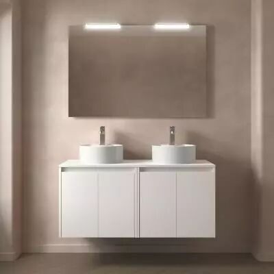 Ensemble NOJA 140cm meuble 4 portes Blanc satin� + plan (vasques & miroir en option) - Salgar R�f. 105571