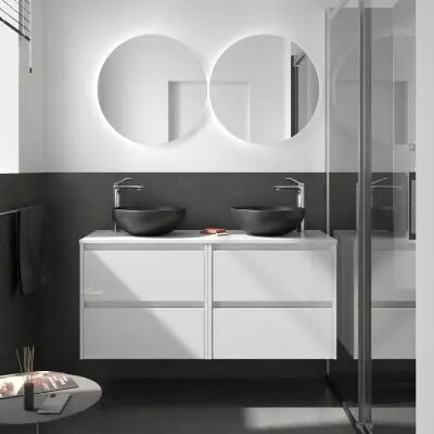 Ensemble NOJA 140cm meuble 4 tiroirs Blanc brillant + plan (vasques & miroirs en option) - Salgar R�f. 105525