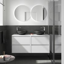 Ensemble NOJA 140cm meuble 4 tiroirs Blanc brillant + plan (vasques & miroirs en option) - Salgar Réf. 105525