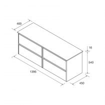 Ensemble NOJA 140cm meuble 4 tiroirs Blanc brillant + plan (vasques & miroirs en option) - Salgar Réf. 105525