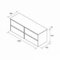 Ensemble NOJA 140cm meuble 4 tiroirs Blanc brillant + plan (vasques & miroirs en option) - Salgar R&eacute;f. 105525