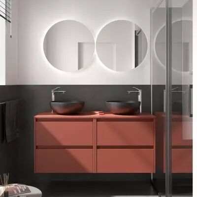 Ensemble NOJA 140cm meuble 4 tiroirs Rouge satin� + plan (vasques & miroirs en option) - Salgar R�f. 105530