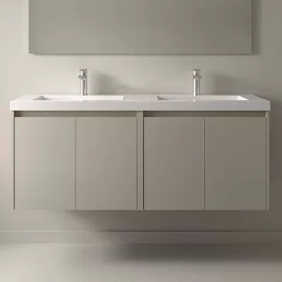 Ensemble NOJA 141cm meuble 4 portes Gris brillant + vasque (miroir en option) - SALGAR R�f. 118464