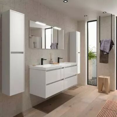 Ensemble NOJA 141cm meuble 4 tiroirs Blanc brillant + vasque (miroir en option) - Salgar R�f. 106178