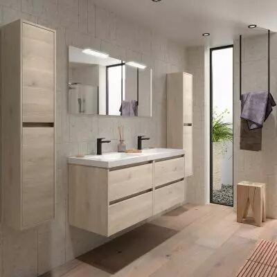Ensemble NOJA 141cm meuble 4 tiroirs Ch�ne naturel + vasque (miroir en option) - Salgar R�f. 106184