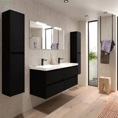 Ensemble NOJA 141cm meuble 4 tiroirs Noir satin� + vasque (miroir en option) - Salgar R�f. 106180