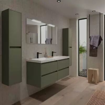 Ensemble NOJA 141cm meuble 4 tiroirs Vert satin� + vasque (miroir en option) - Salgar R�f. 106182