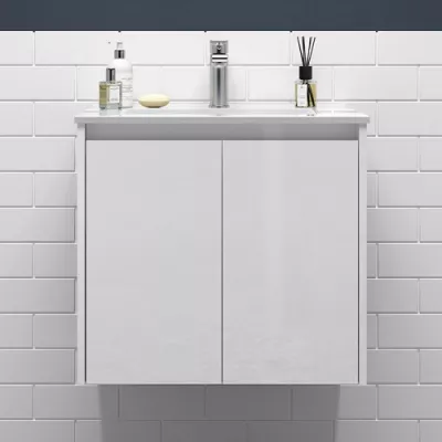 Ensemble NOJA 60cm Blanc brillant meuble 2 portes  + vasque - SALGAR R�f. 105021