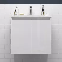 Ensemble NOJA 60cm Blanc brillant meuble 2 portes  + vasque - SALGAR R&eacute;f. 105021