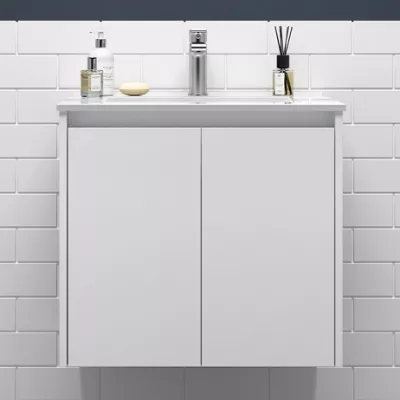 Ensemble NOJA 60cm Blanc satin� meuble 2 portes + vasque - SALGAR R�f. 105022