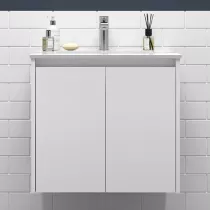 Ensemble NOJA 60cm Blanc satin&eacute; meuble 2 portes + vasque - SALGAR R&eacute;f. 105022