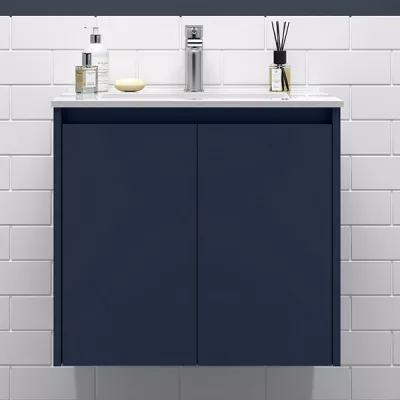 Ensemble NOJA 60cm Bleu satin� meuble 2 portes + vasque   - SALGAR R�f. 105024