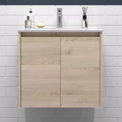 Ensemble NOJA 60cm Ch�ne naturel meuble 2 portes + vasque - SALGAR R�f. 105027