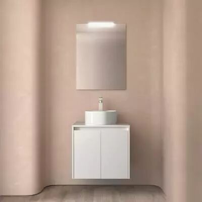 Ensemble NOJA 60cm meuble 2 portes Blanc brillant + plan (vasque & miroir en option) - Salgar R�f. 105534
