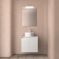 Ensemble NOJA 60cm meuble 2 portes Blanc brillant + plan (vasque & miroir en option) - Salgar Réf. 105534