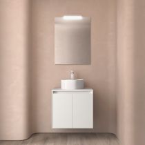 Ensemble NOJA 60cm meuble 2 portes Blanc satiné + plan (vasque & miroir en option) - Salgar Réf. 105535
