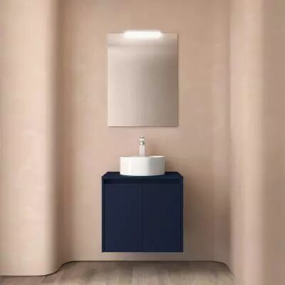 Ensemble NOJA 60cm meuble 2 portes Bleu satin� + plan (vasque & miroir en option) - Salgar R�f. 105537