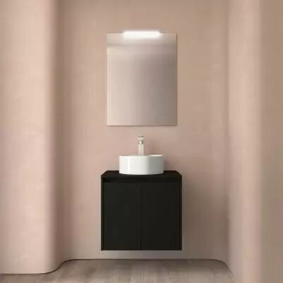 Ensemble NOJA 60cm meuble 2 portes Noir satin� + plan (vasque & miroir en option) - Salgar R�f. 105536