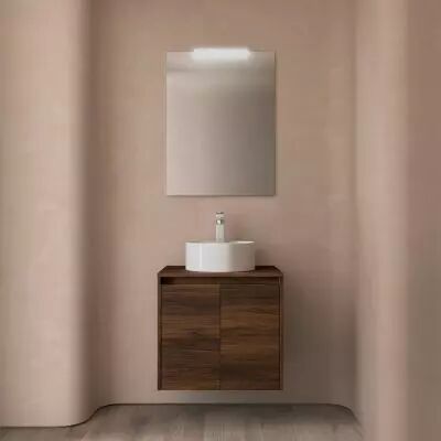 Ensemble NOJA 60cm meuble 2 portes Noyer Maya + plan (vasque & miroir en option) - Salgar R�f. 105542