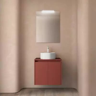 Ensemble NOJA 60cm meuble 2 portes Rouge satin� + plan (vasque & miroir en option) - Salgar R�f. 105539