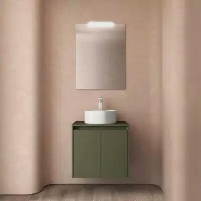 Ensemble NOJA 60cm meuble 2 portes Vert satin� + plan (vasque & miroir en option) - Salgar R�f. 105538