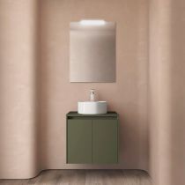 Ensemble NOJA 60cm meuble 2 portes Vert satiné + plan (vasque & miroir en option) - Salgar Réf. 105538